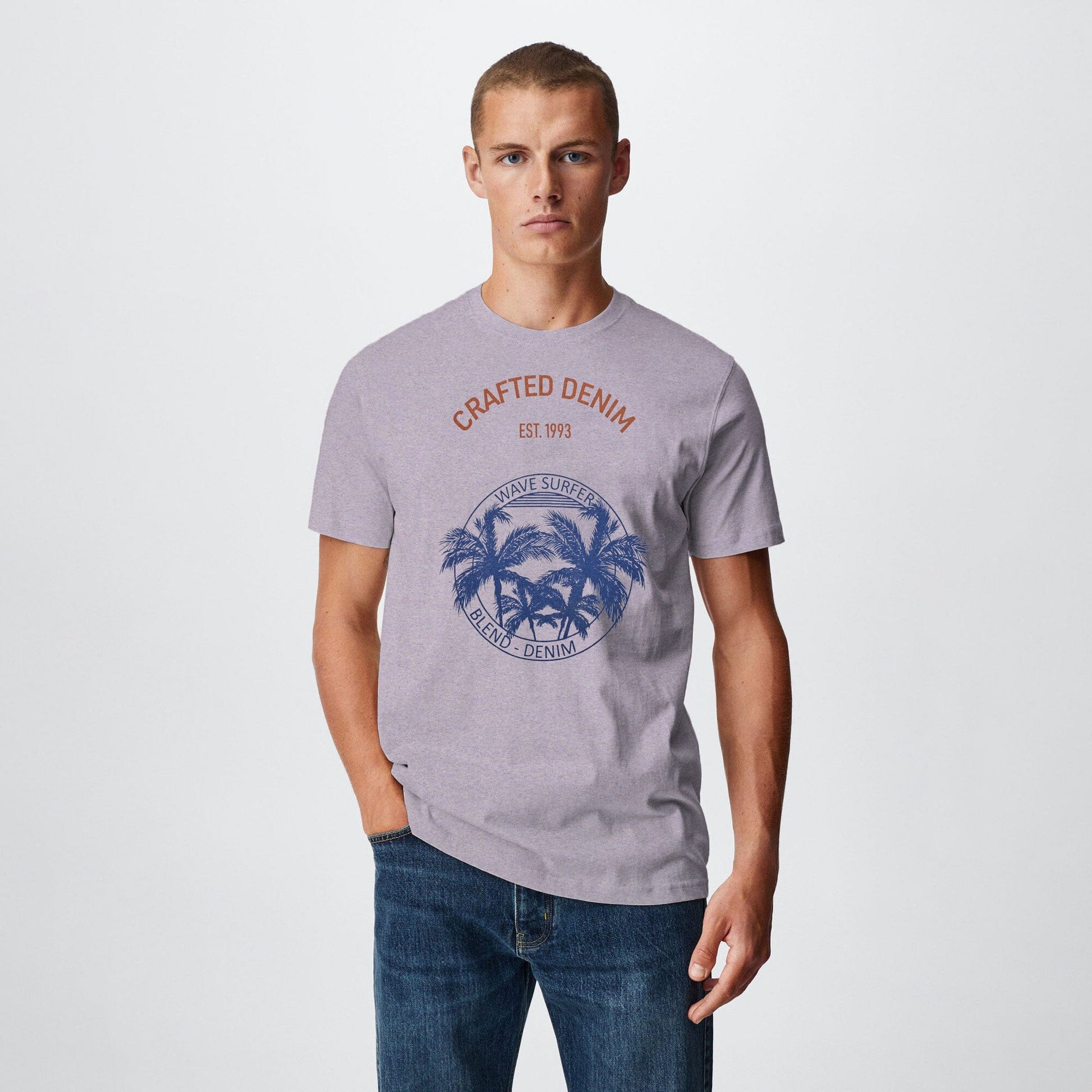 Blend Men's Wave Surfer Printed Minor Fault Tee Shirt Men's Tee Shirt IST Light Purple S 