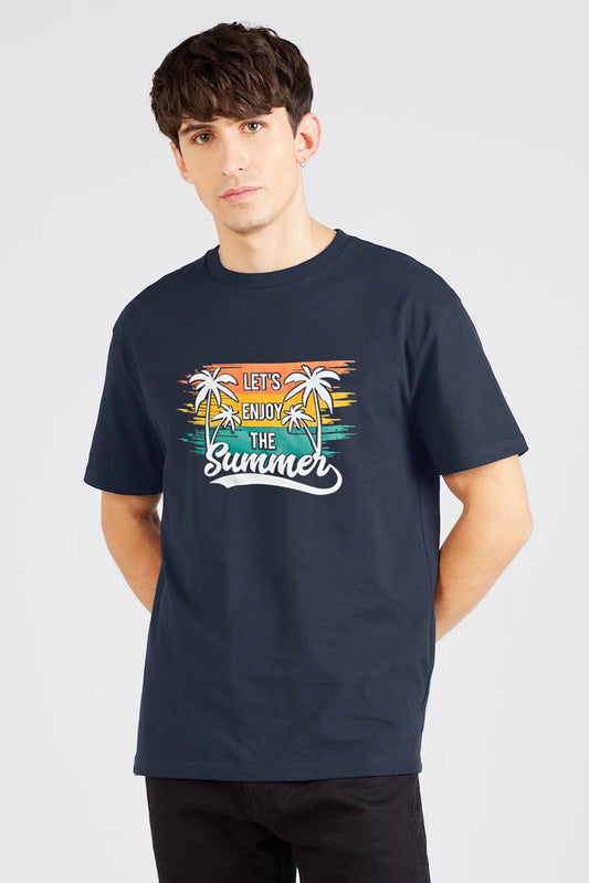 Don't Think Twice Men's Let's Enjoy The Summer Printed Crew Neck Tee Shirt Men's Tee Shirt SZK 