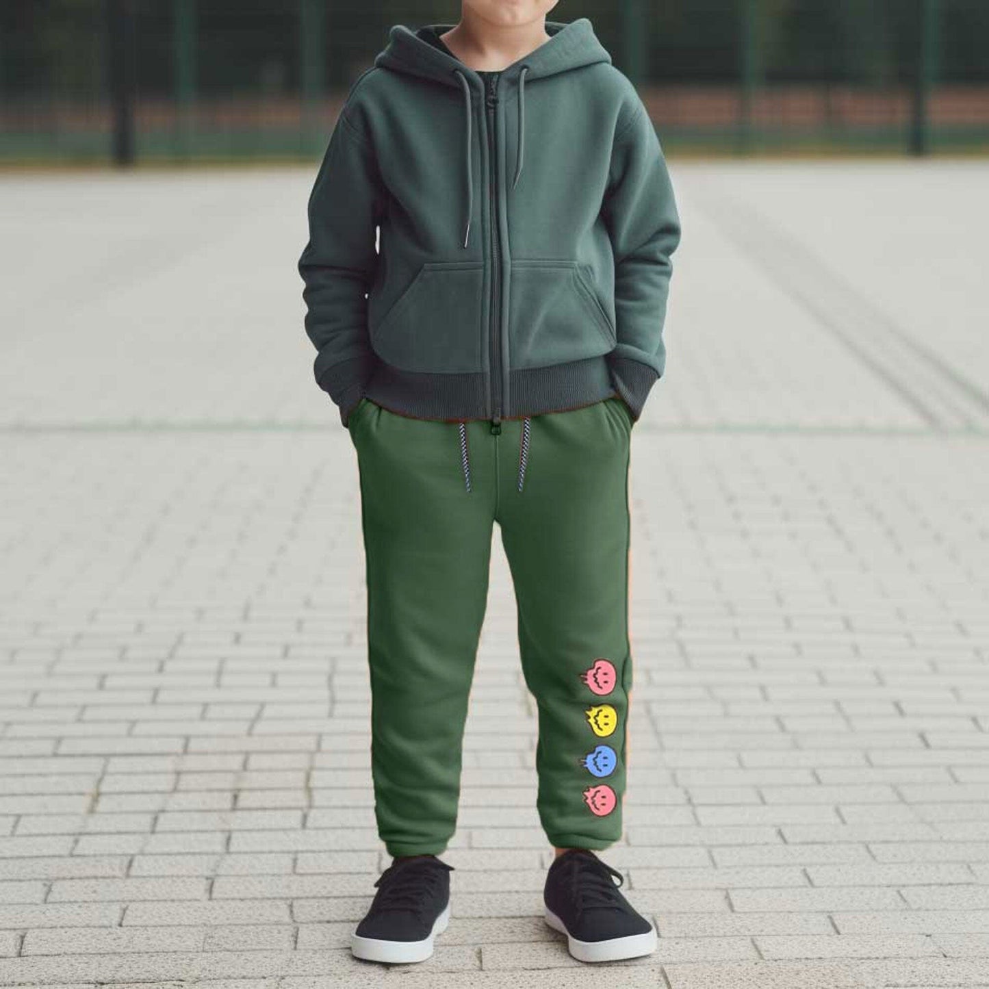 Max 21 Kid's Printed Design Fleece Trousers Boy's Trousers SZK Bottle Green 3-4 Years 