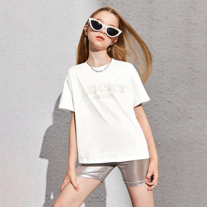 Lucky Brand Girl's Embossed Design Minor Fault Tee Shirt