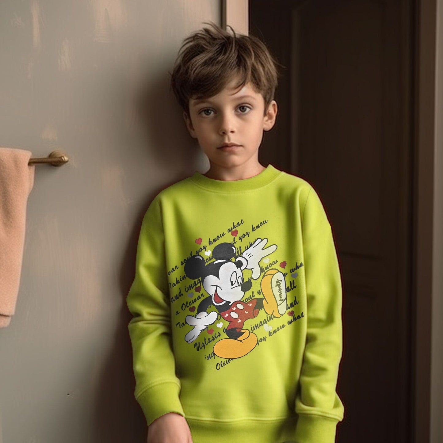 Kid's Mickey Mouse & Heart Printed Fleece Sweat Shirt Kid's Sweat Shirt ZBC Parrot 1 Years 
