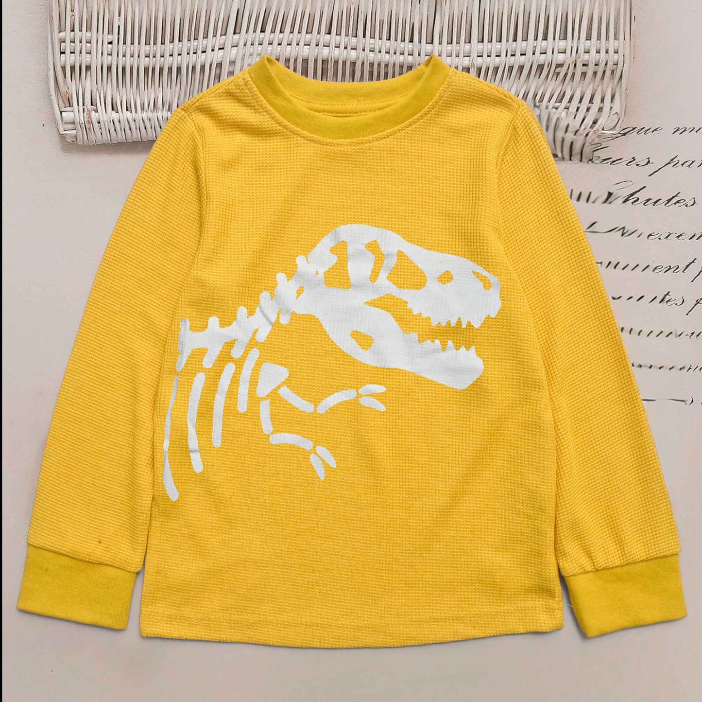 Kid's Dino Printed Long Sleeve Thermal Sweat Shirt Kid's Sweat Shirt Syed Adeel Zafar Yellow 2T 