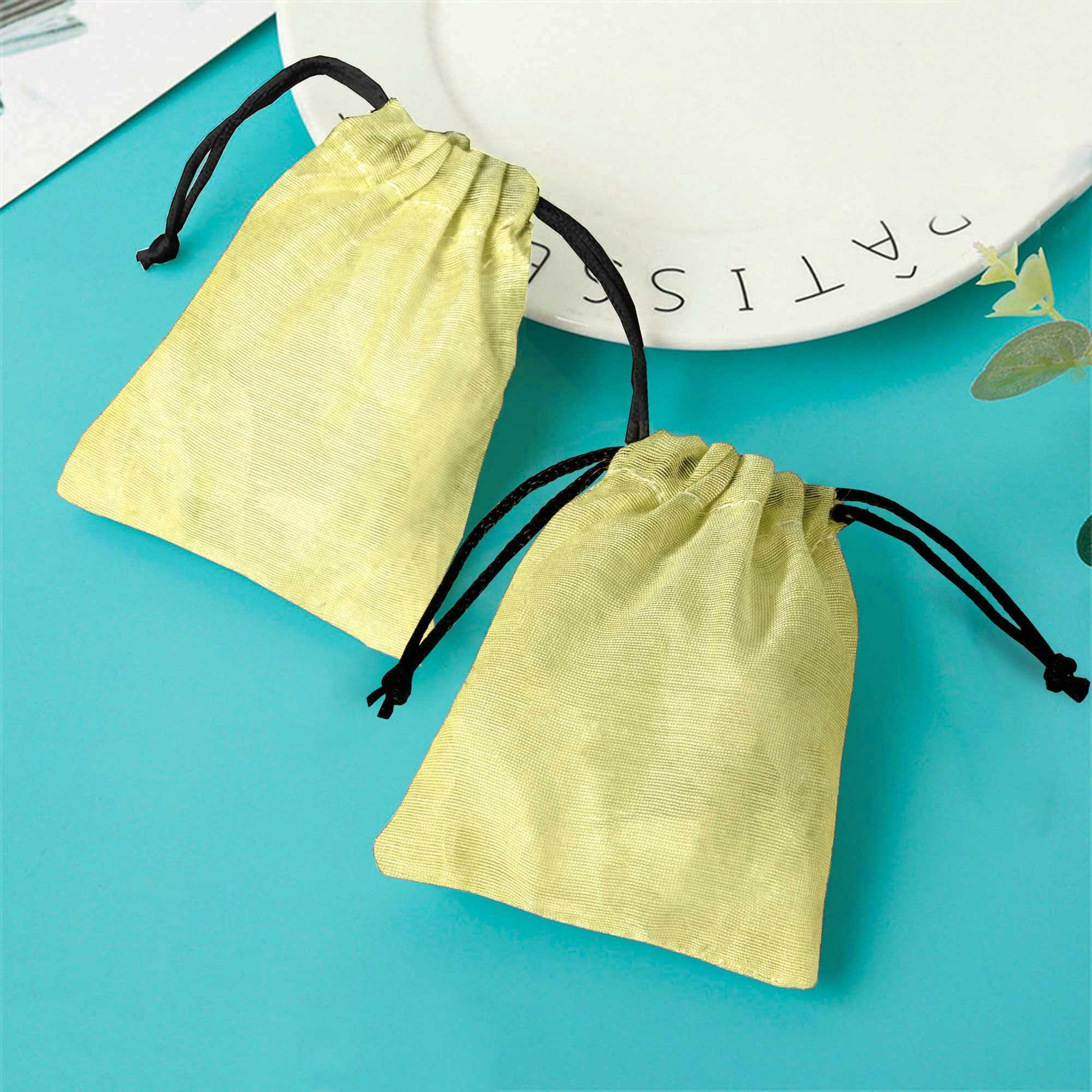 Pack of Five Compact Eco-Friendly Drawstring Pouches. Made-with-waste Gift Bag Polo Republica Lime Yellow S-(H-3.5 x W-3) 