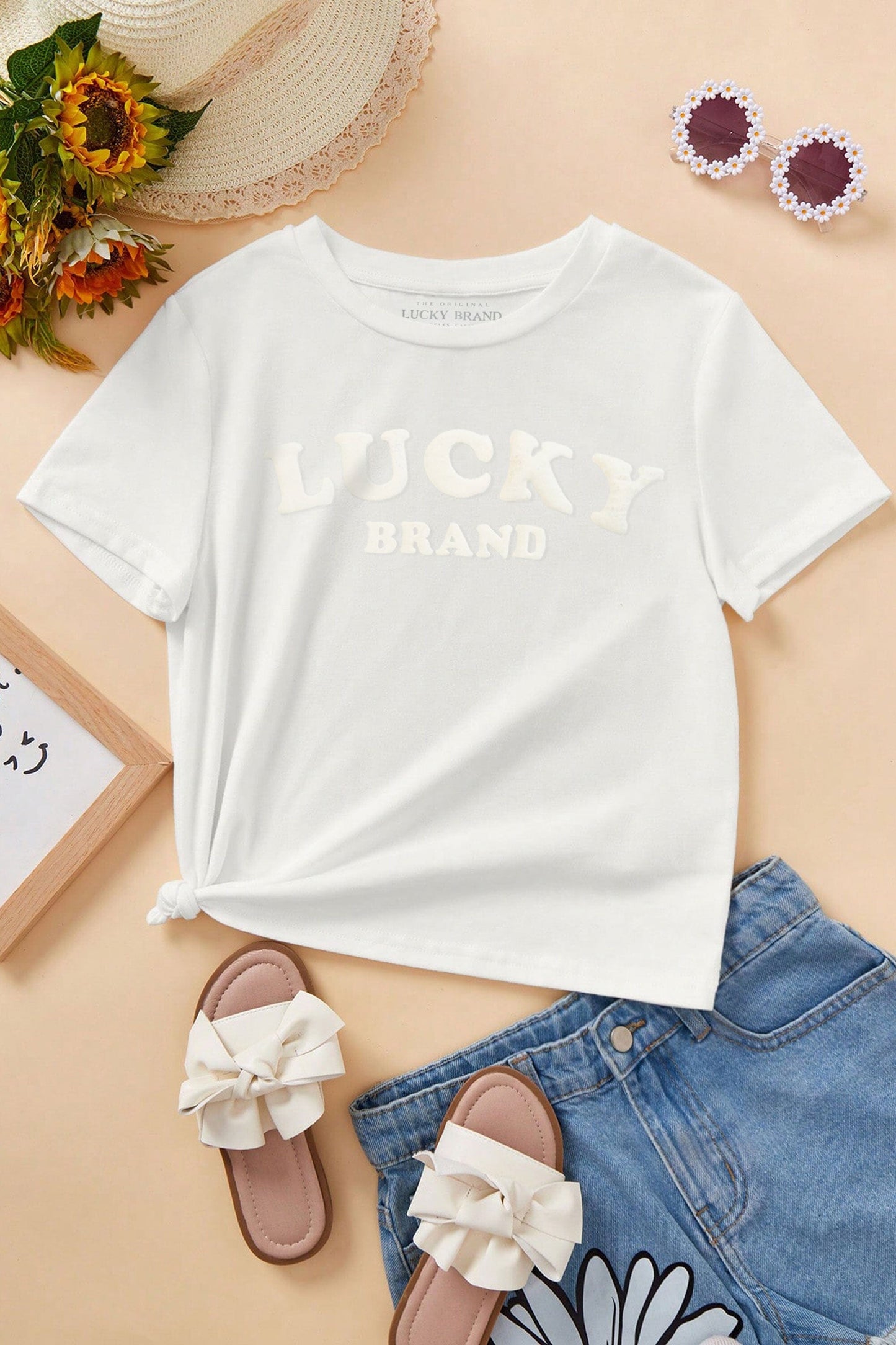 Lucky Brand Girl's Embossed Design Minor Fault Tee Shirt