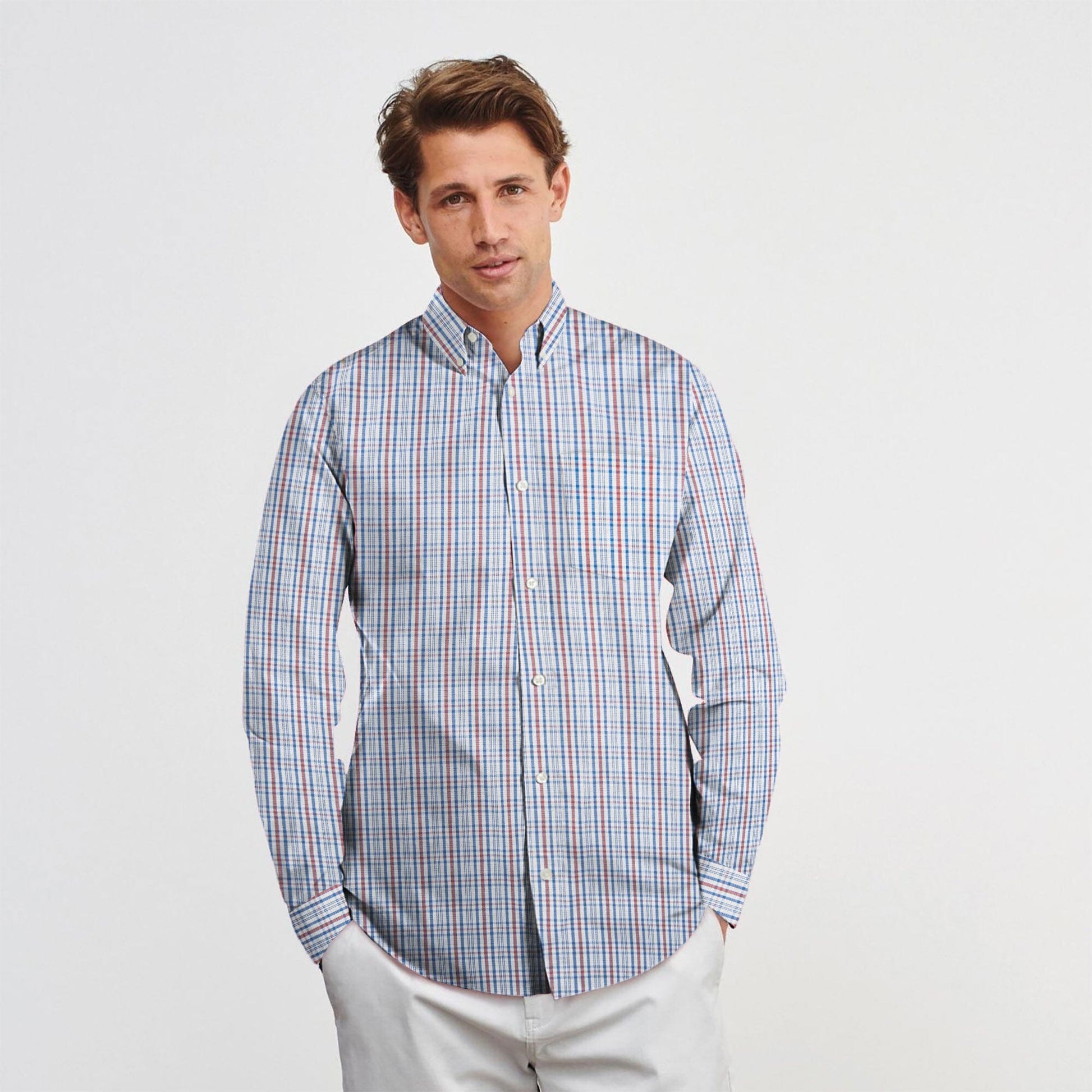 Cut Label Men's Contrast Check Design Formal Shirt