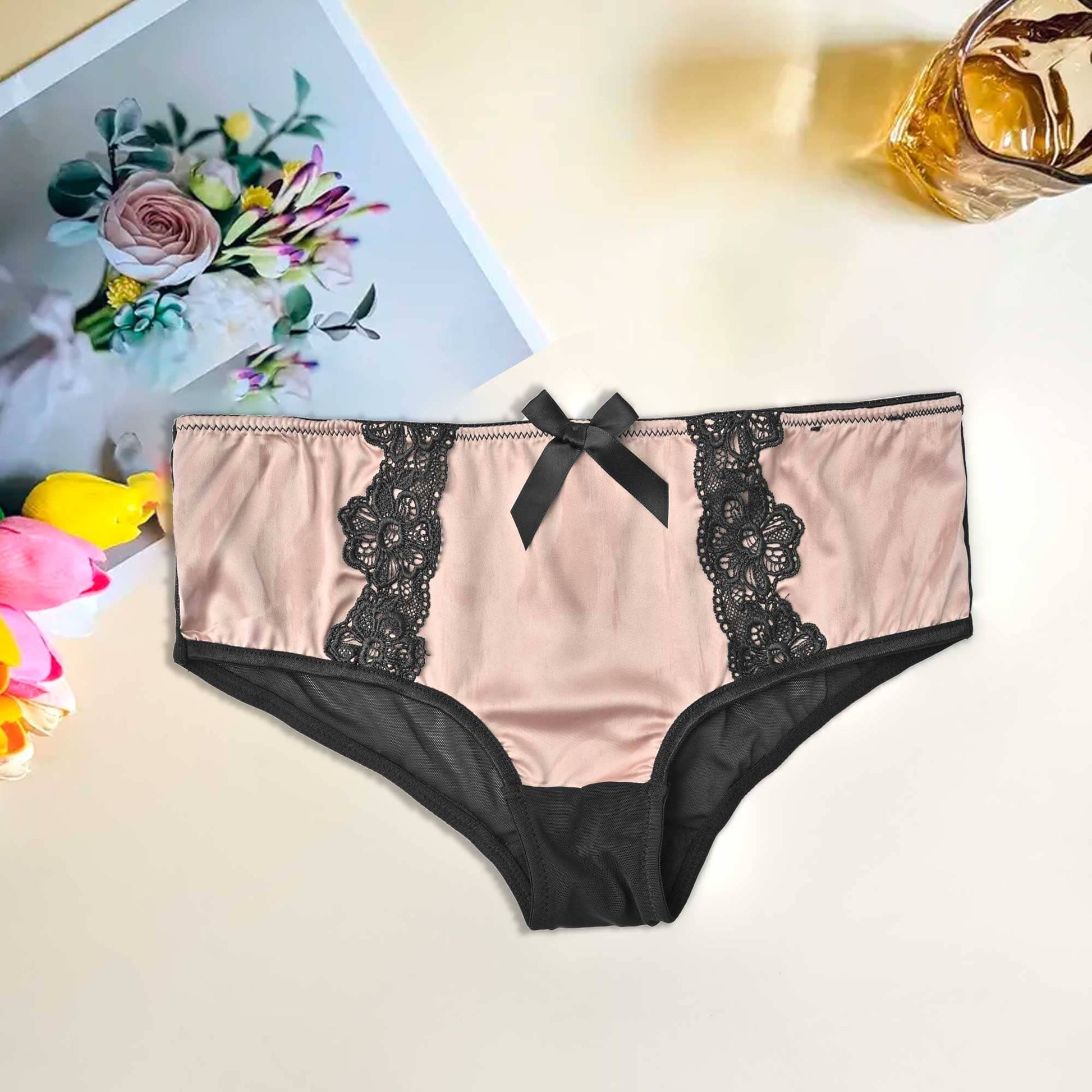 Mpz Women's Fancy Lace Design Silk Underwear Women's Lingerie RAM Beige M 