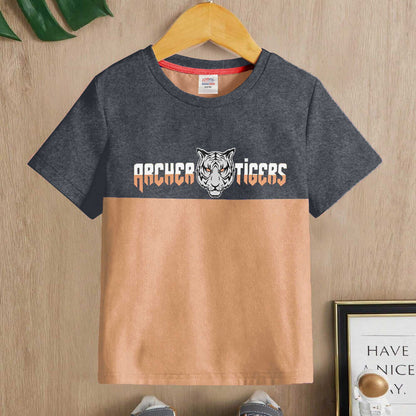 Cutie Kid's Waterford Tiger Printed Panel Design Tee Shirt Boy's Tee Shirt ZBC Charcoal & Orange 1-2 Years 