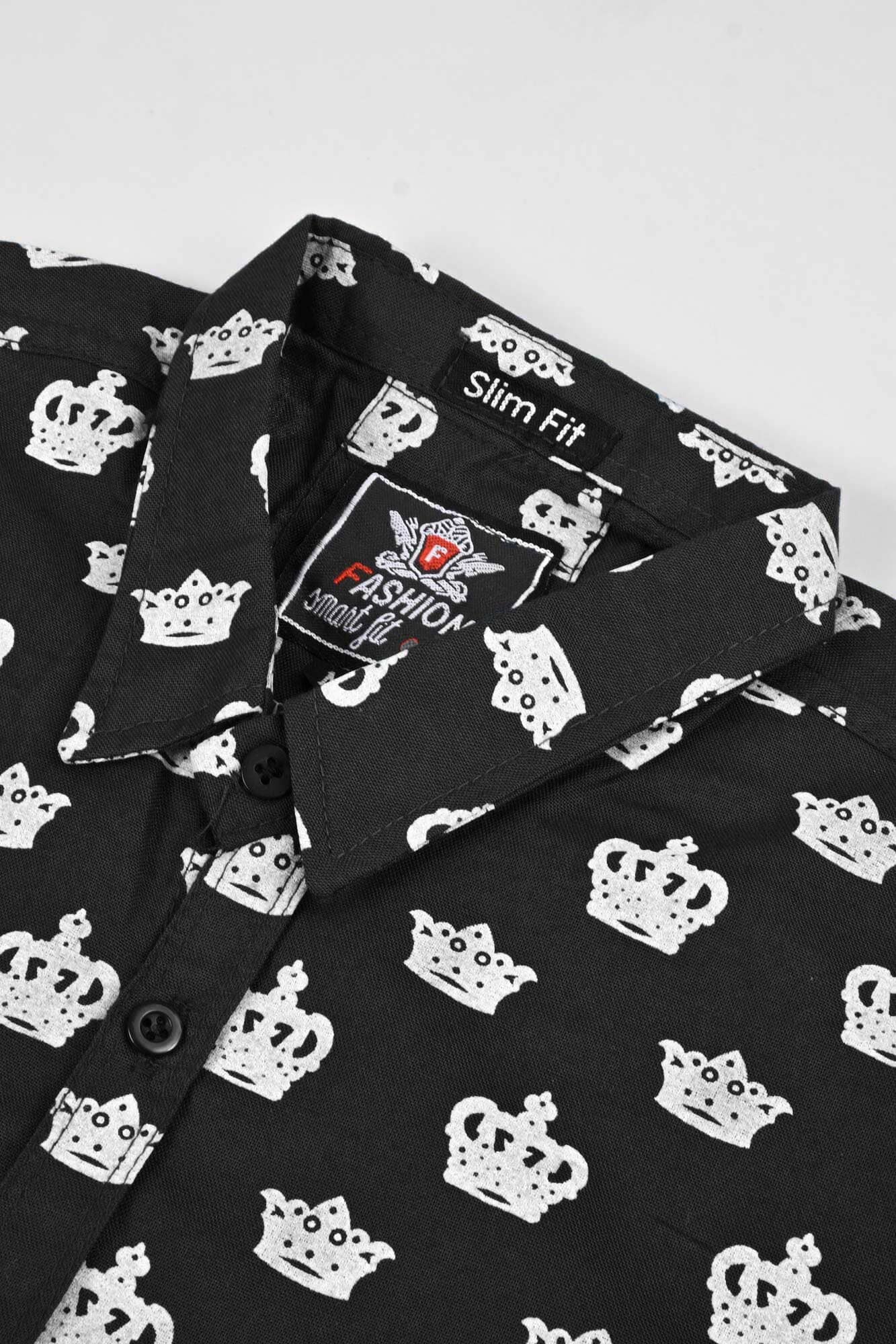 Fashion Men's Crown Printed Design Slim Fit Casual Shirt Men's Casual Shirt First Choice 