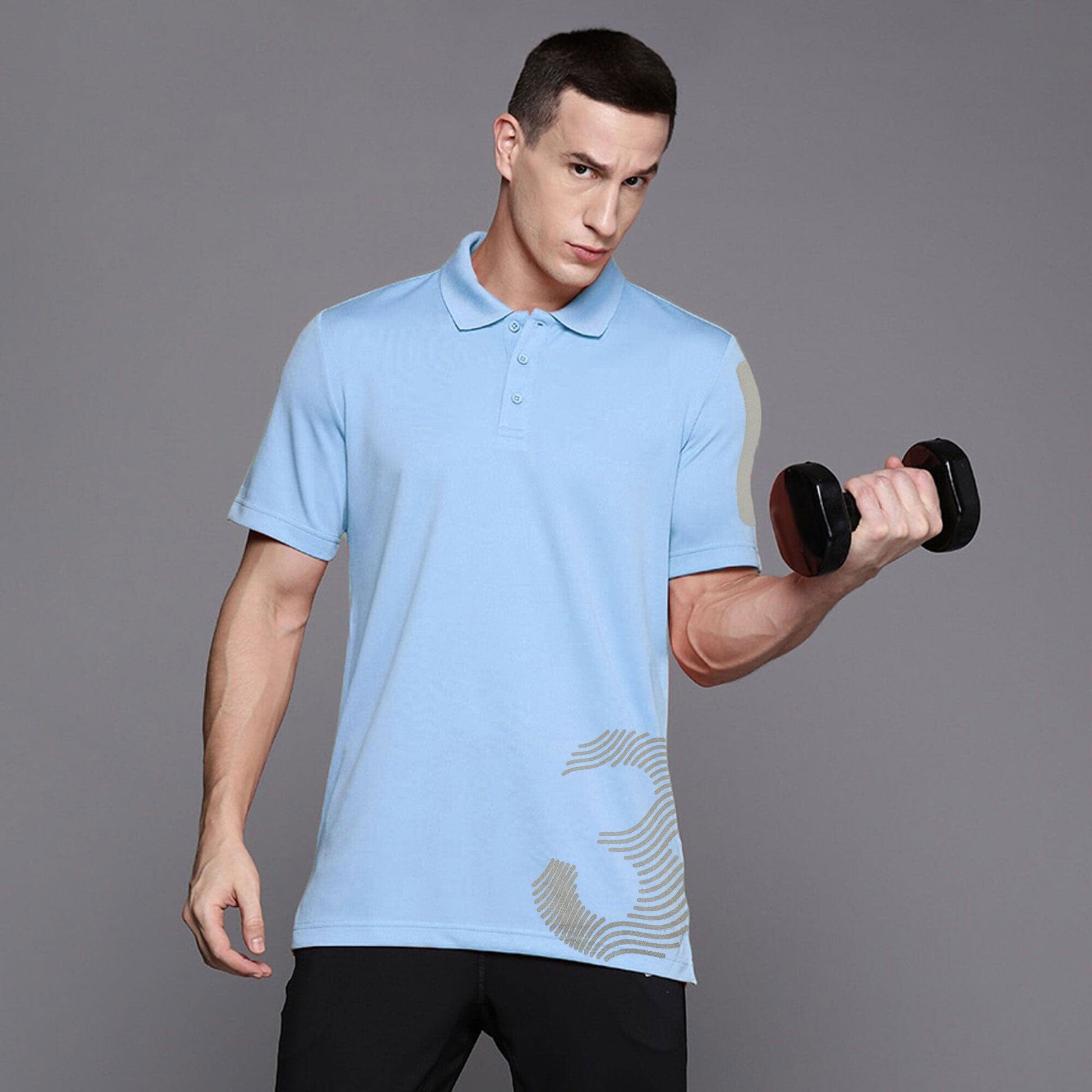 Polo Republica Men's 3 Reflective Printed Moisture Wicking Activewear Polo Shirt Men's Polo Shirt Polo Republica Sky S 