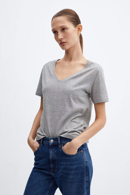 Berydale's Signature Comfort: Women's Premium Cotton Blend V-Neck Tee Women's Tee Shirt Image 