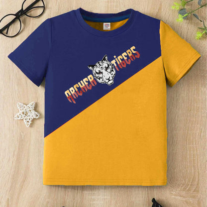 Cutie Kid's Archer Tiger Printed Panel Design Tee Shirt Boy's Tee Shirt ZBC Navy & Yellow 1-2 Years 