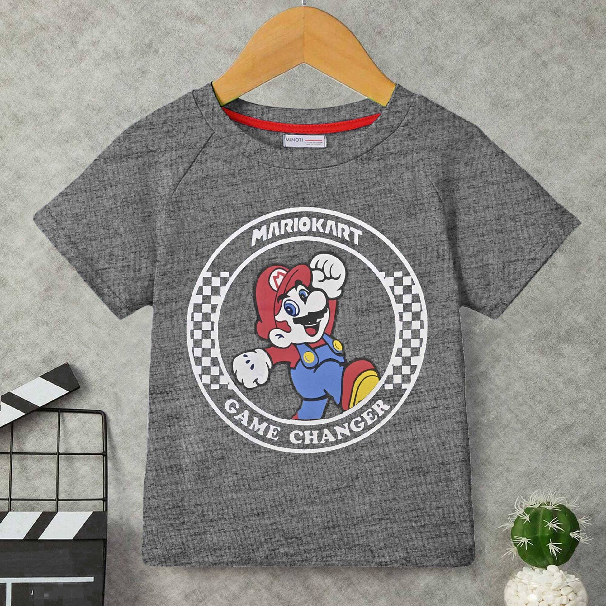 Minoti Kid's Mario Printed Tee Shirt Boy's Tee Shirt SZK Grey Marl 3-6 Months 