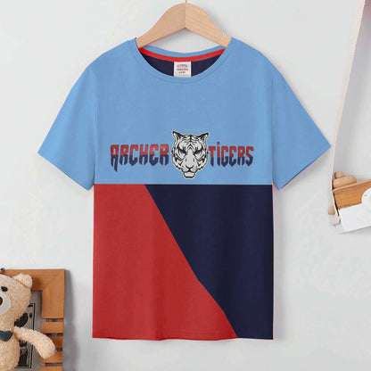 Cutie Kid's Wexford Tiger Printed Panel Design Tee Shirt Boy's Tee Shirt ZBC Sky & Red 1-2 Years 