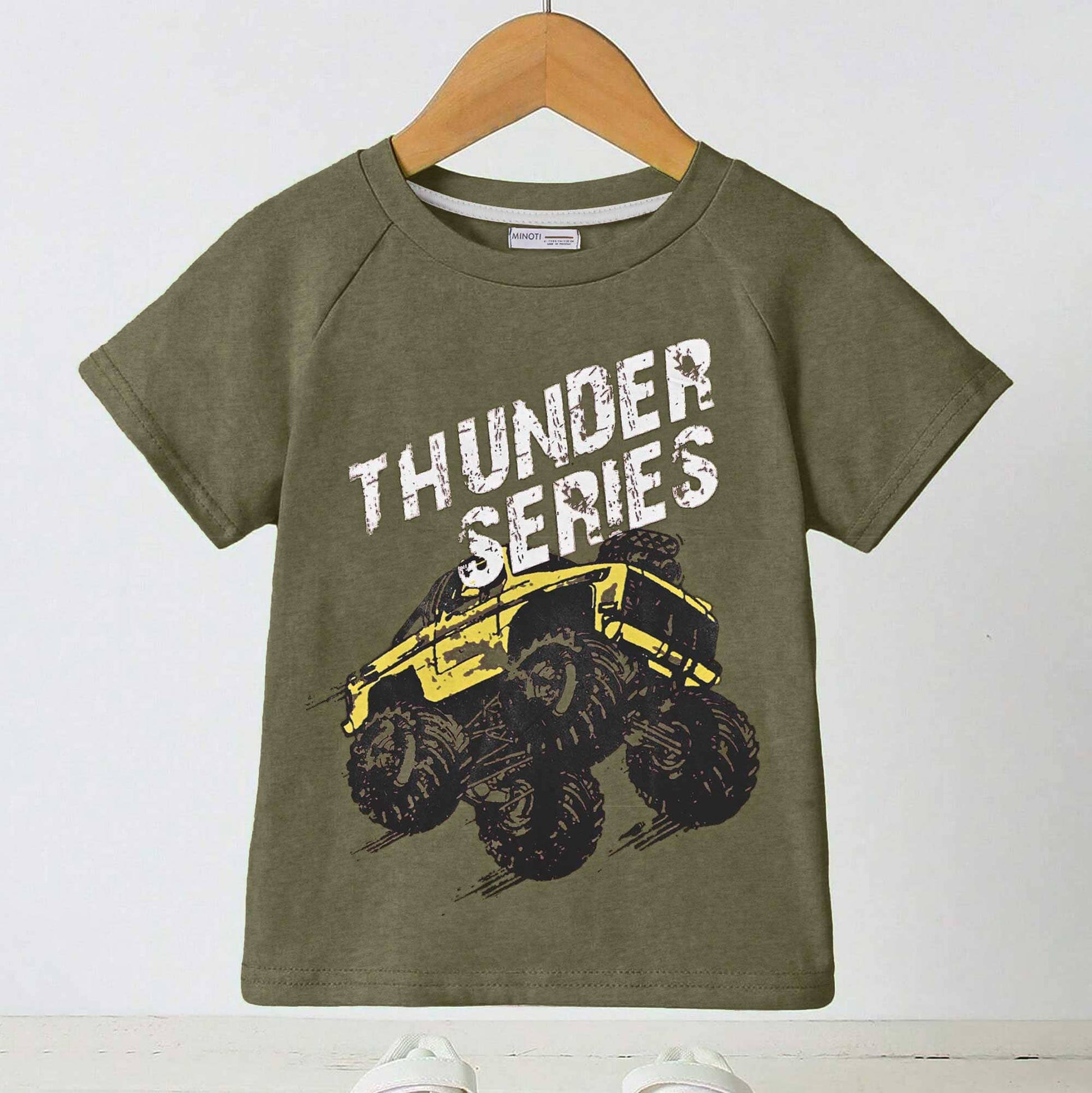Minoti Kid's Thunder Jeep Printed Tee Shirt Boy's Tee Shirt SZK Olive 3-6 Months 