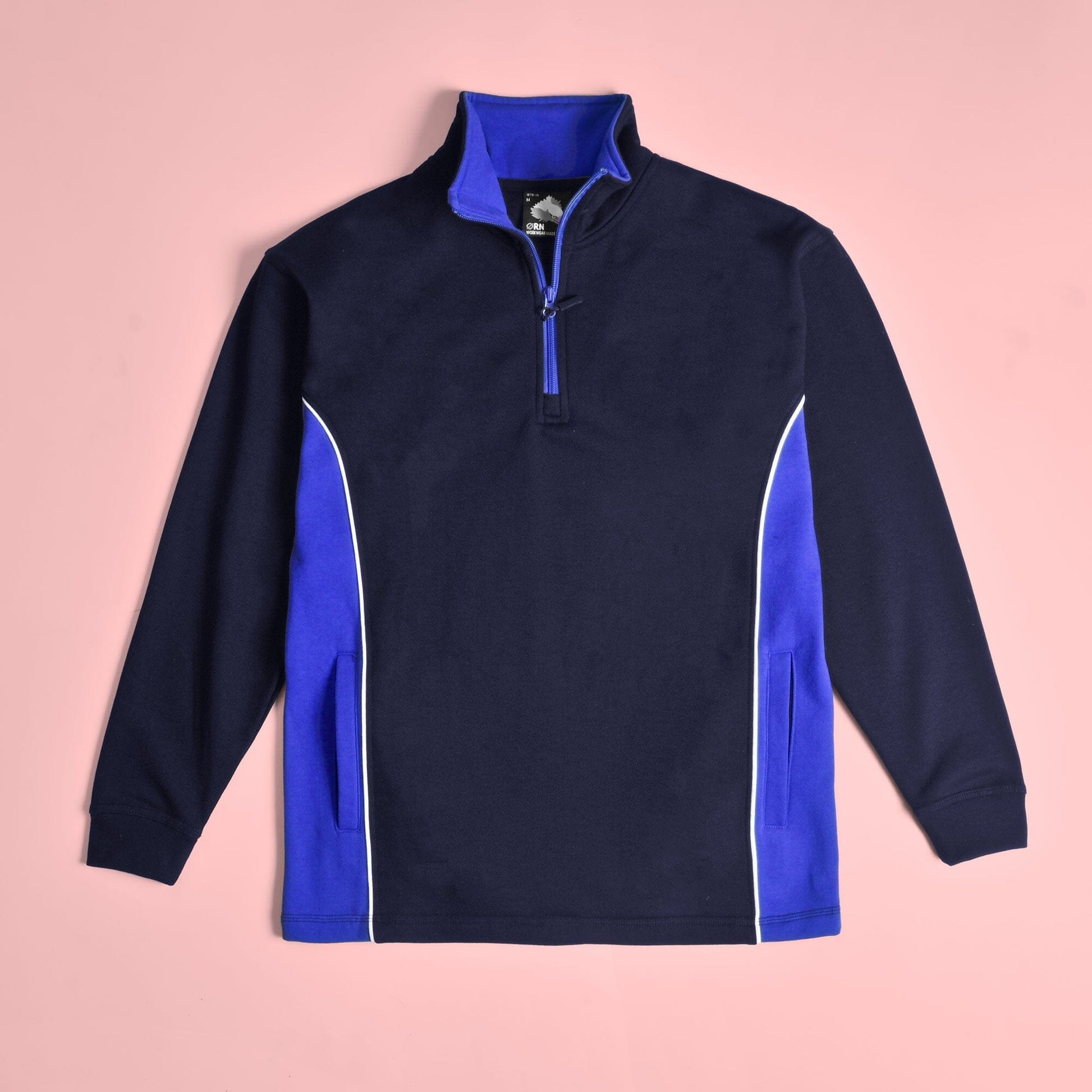 Men's Contrast Panels Quarter Zipper Fleece Sweat Shirt Minor Fault Image Navy Royal XS