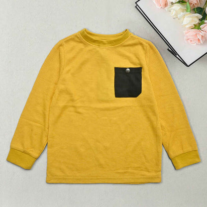 Kid's Contrast Pocket Style Long Sleeve Thermal Sweat Shirt Kid's Sweat Shirt Syed Adeel Zafar Yellow 2T 