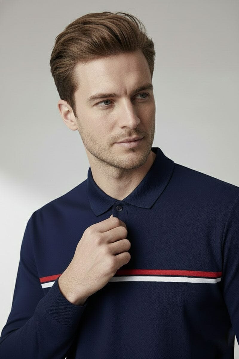 Men's Chest Striped Polo Shirt