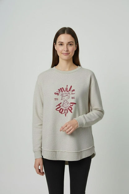 L.A.T Women's Be Happy High Low Hem Sweatshirt