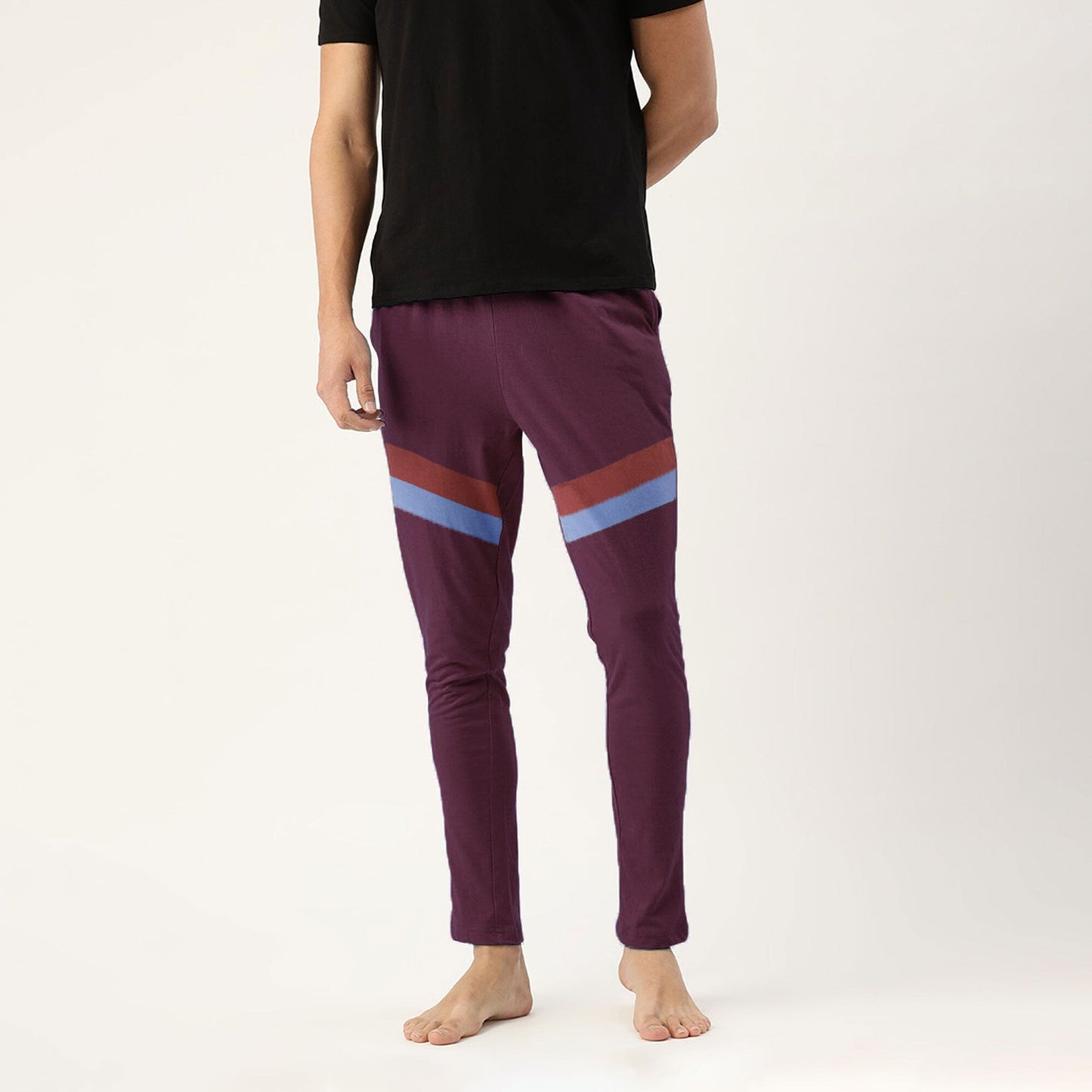MAX 21 Men's Contrast Design Loungewear Comfortable Trousers Men's Trousers SZK Maroon M 