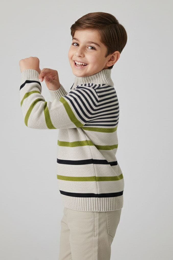 Yes Mom Boy's Fastiv Quarter Zipper Knitted Sweater