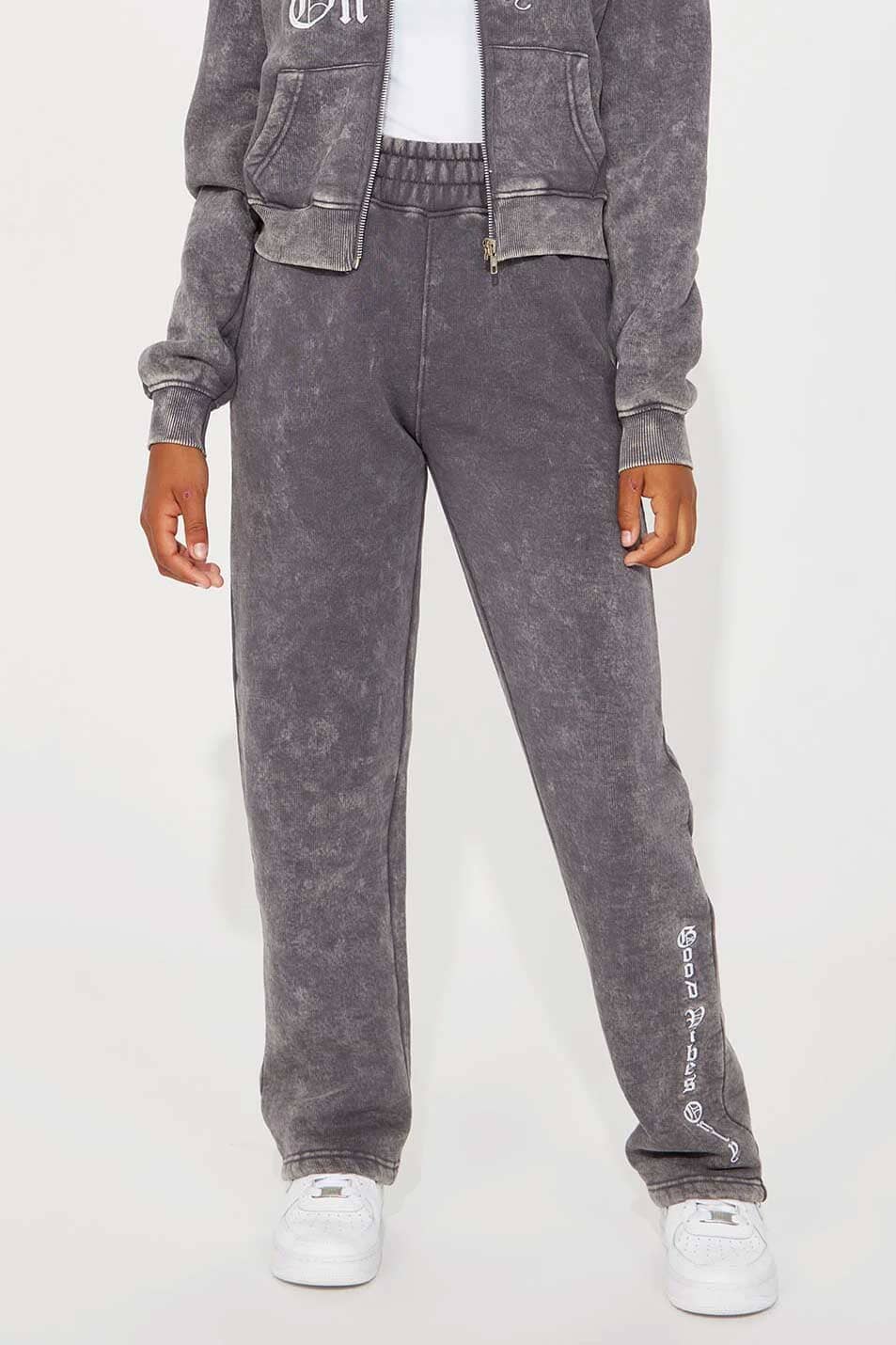 NK Girl's Good Vibes Only Acid Wash Fleece Trouser