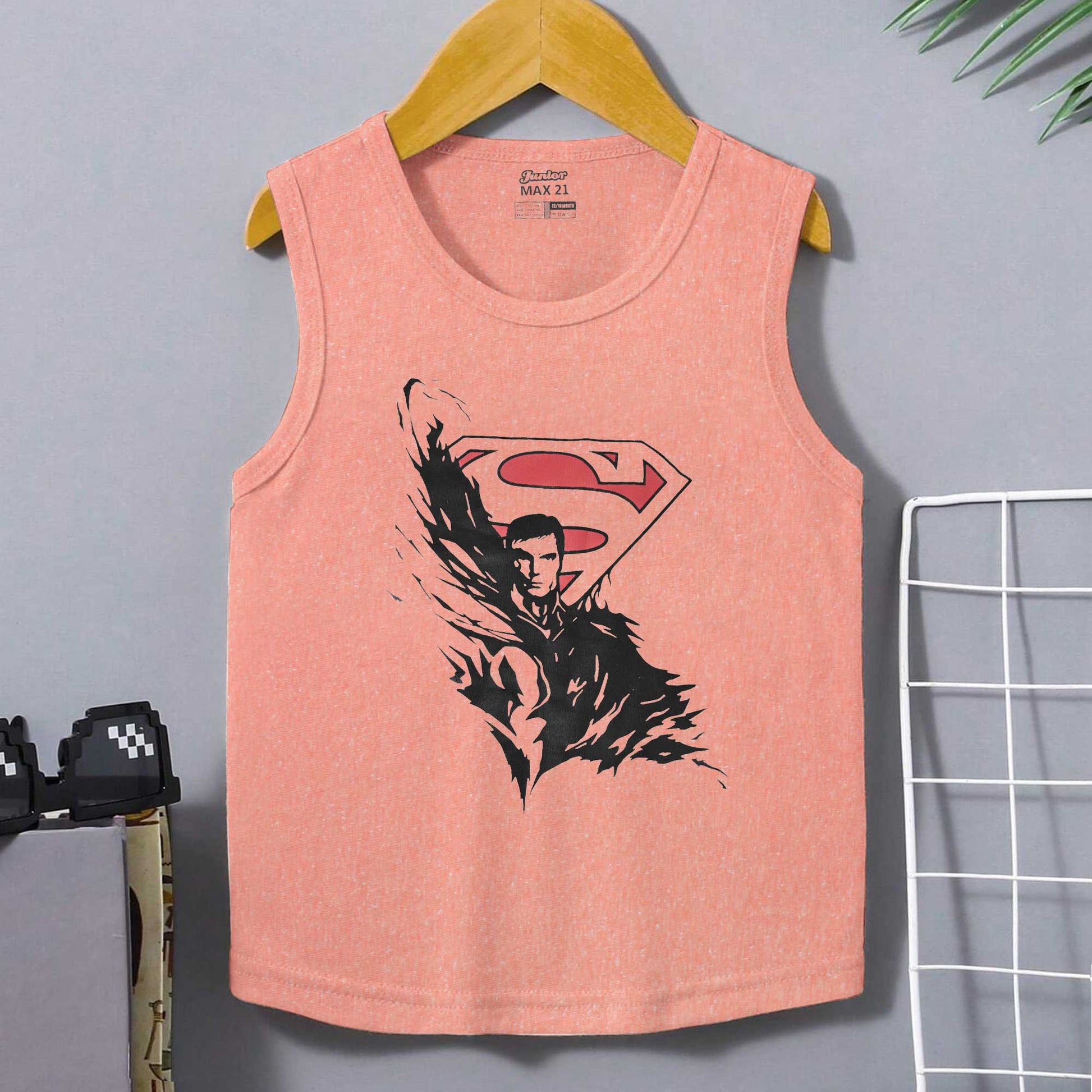 Junior Boy's Superman Printed Tank Top Girl's Tee Shirt SZK Peach 3-6 Months 