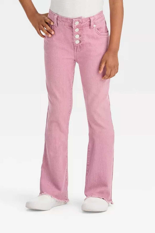 C&J Girl's Raw Hem Flared Denim