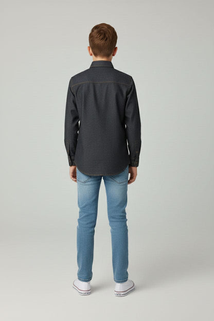 Styles Republic Boy's Geometric Denim Casual Shirt