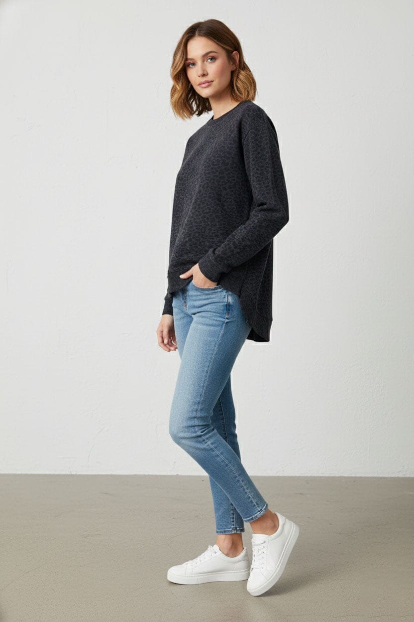 L.A.T Women's Leopard High Low Hem Premium Sweatshirt
