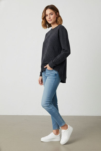 L.A.T Women's Leopard High Low Hem Premium Sweatshirt