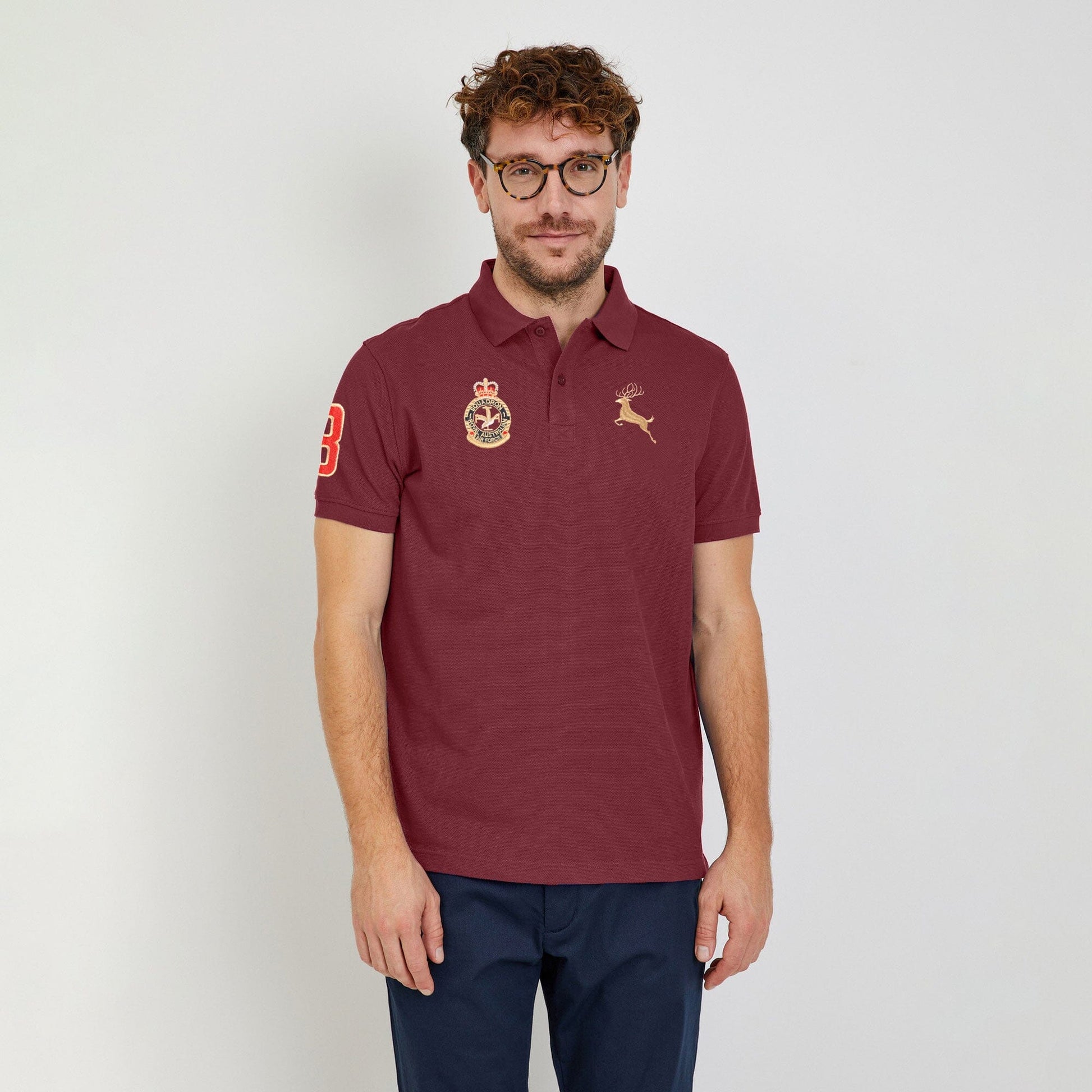 Polo Republica Men's Moose Crest & 8 Embroidered Short Sleeve Polo Shirt