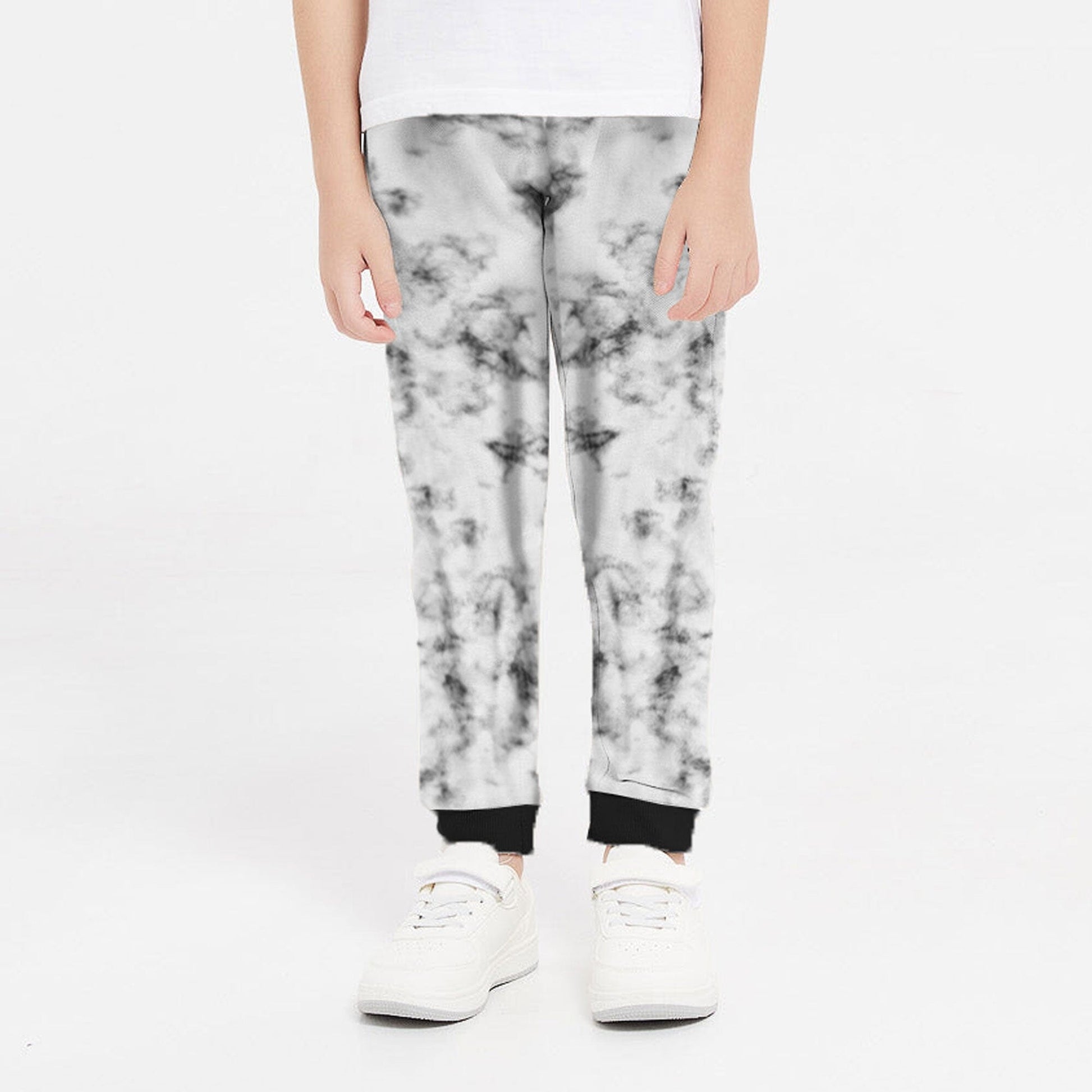 Minoti Kid's Tie And Dye Style Terry Trousers Boy's Trousers SZK White & Black 7-8 Years 