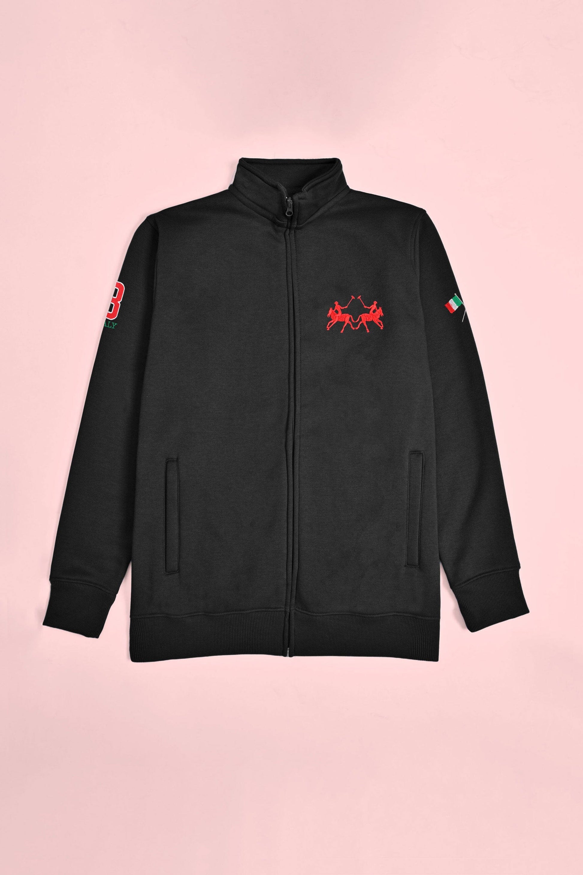 Polo Republica Men's Twin Pony & Italy Embroidered Fleece Zipper Jacket Men's Jacket Polo Republica 
