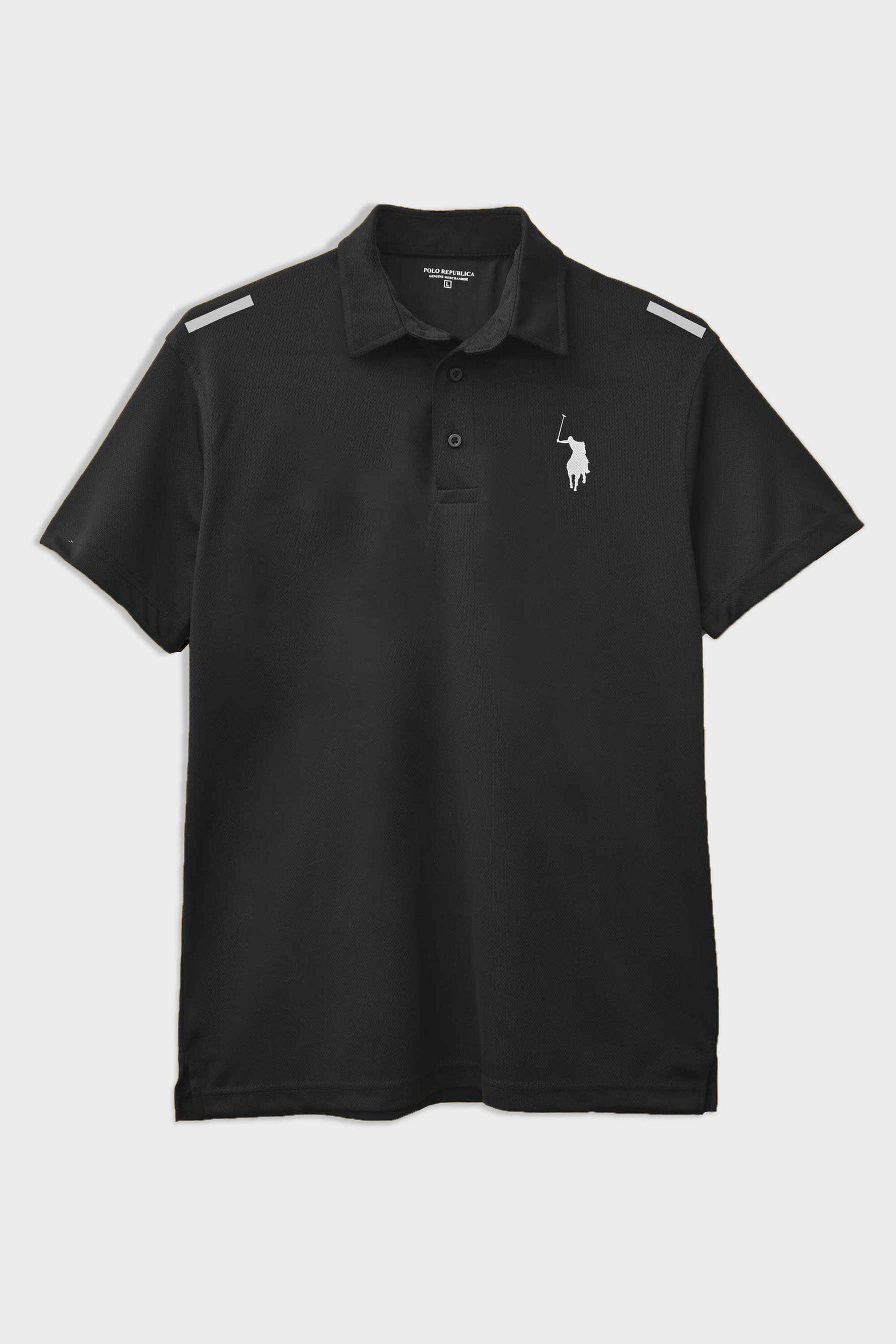 Polo Republica Men's Activewear Pony & Shoulder Double Stripes Printed Polo Shirt