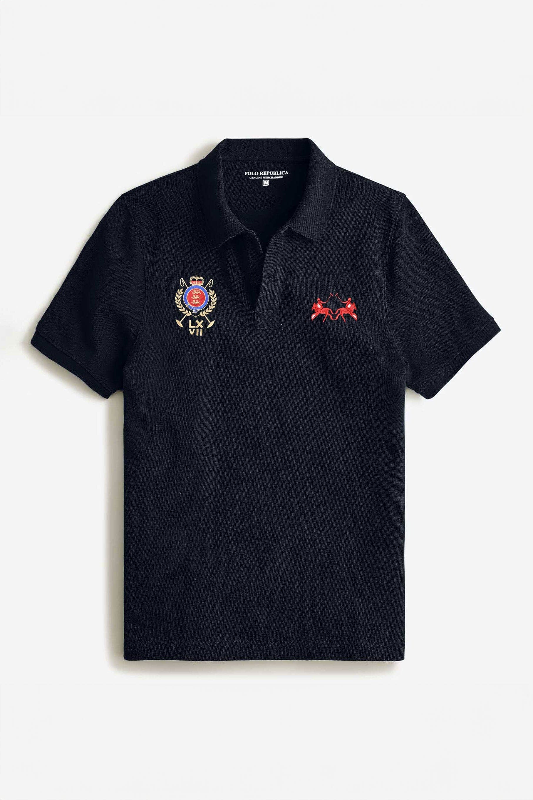 Polo Republica Men's Double Horse & Emblem Embroidered Short Sleeve Polo Shirt Men's Polo Shirt Polo Republica 