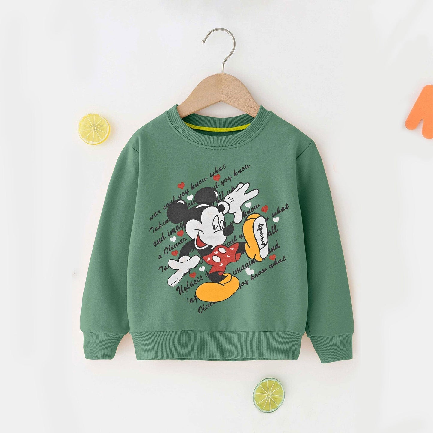 Kid's Mickey Mouse & Heart Printed Fleece Sweat Shirt Kid's Sweat Shirt ZBC Teal 1 Years 