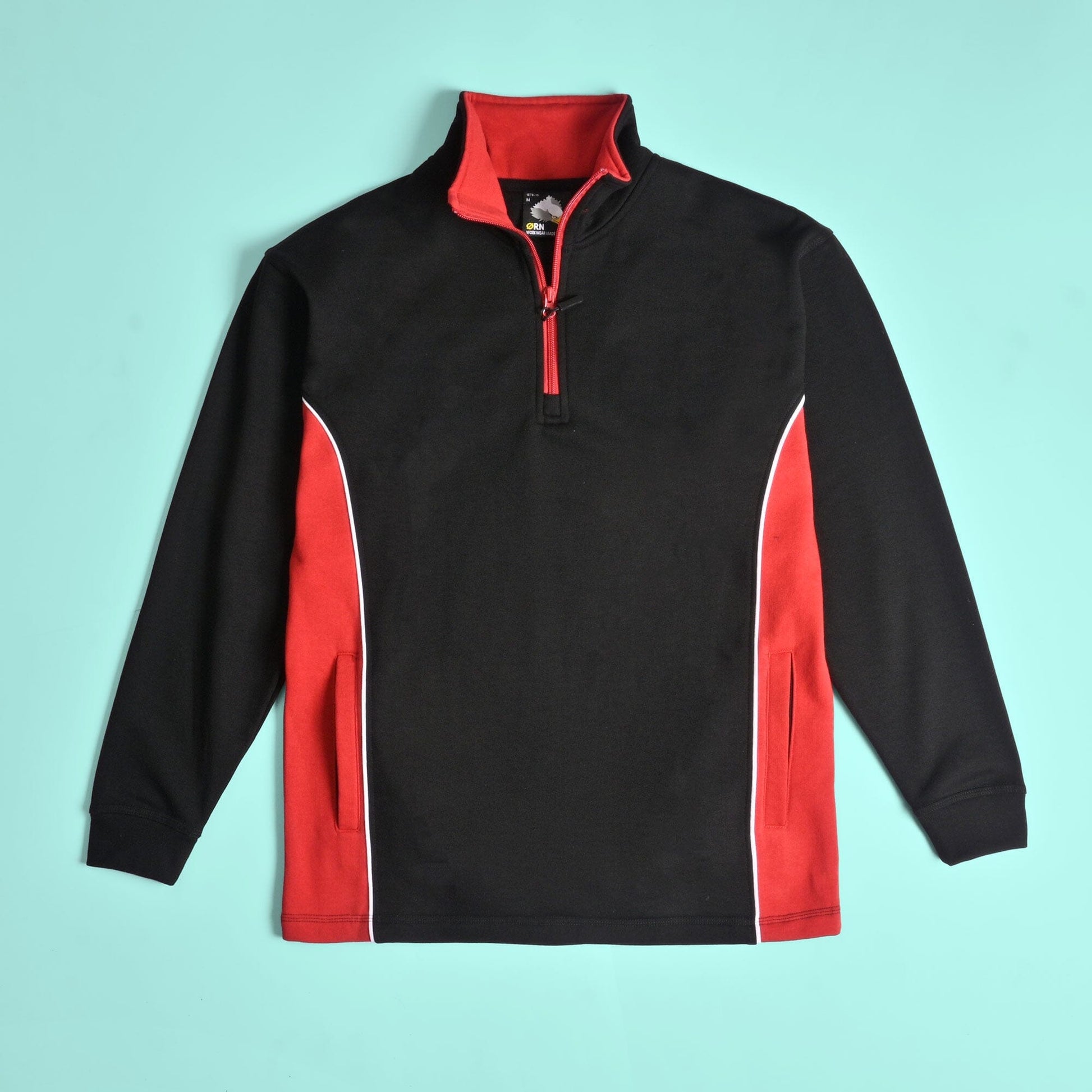Men's Contrast Panels Quarter Zipper Fleece Sweat Shirt Minor Fault Image Black Red XS