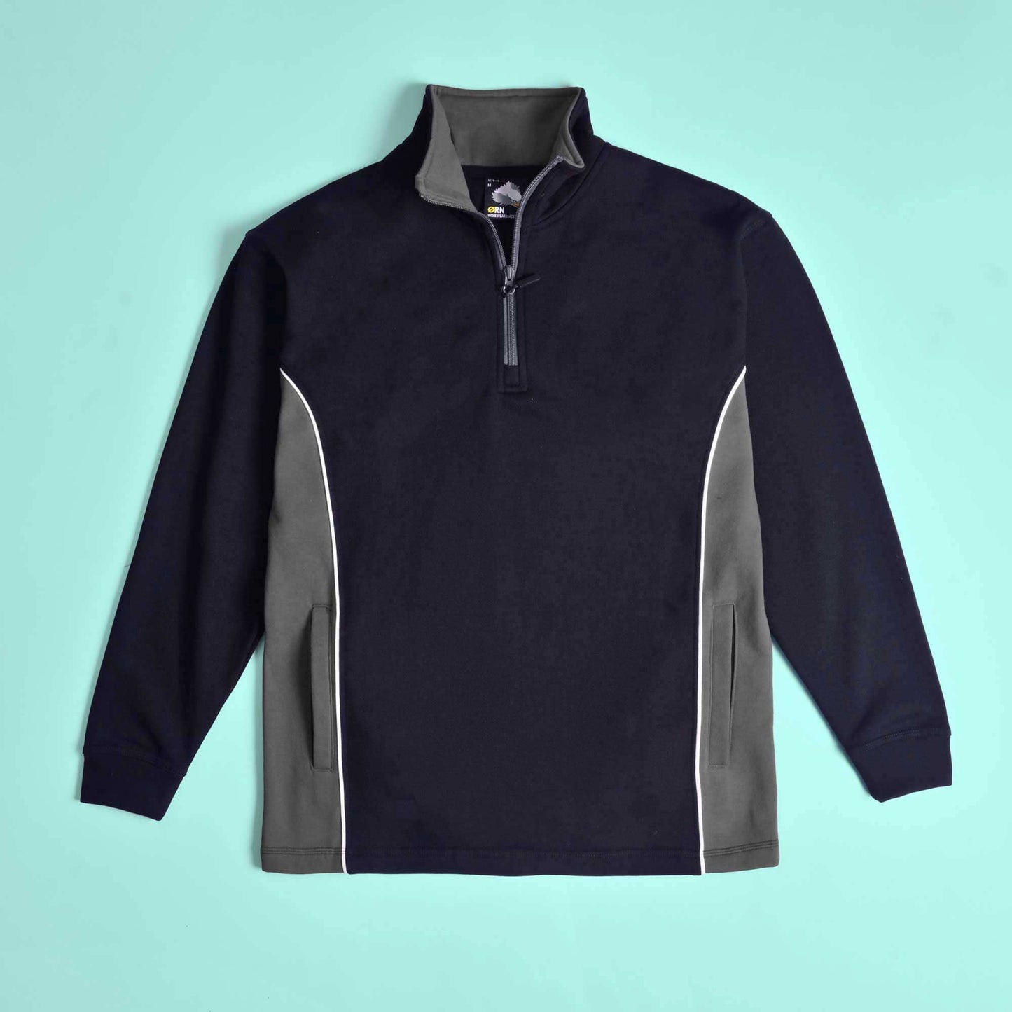 Men's Contrast Panels Quarter Zipper Fleece Sweat Shirt Minor Fault Image Navy Graphite XS