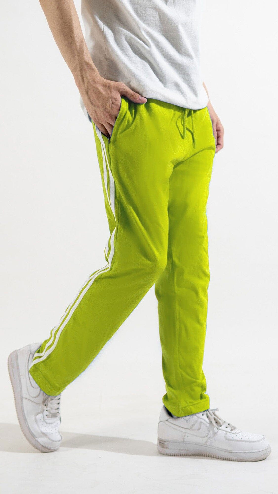 Polo Republica Essentials - Heavy Cotton Jersey Slim-Fit Lounge Pants with Sporty Side Stripes Men's Trousers Polo Republica Lime S 