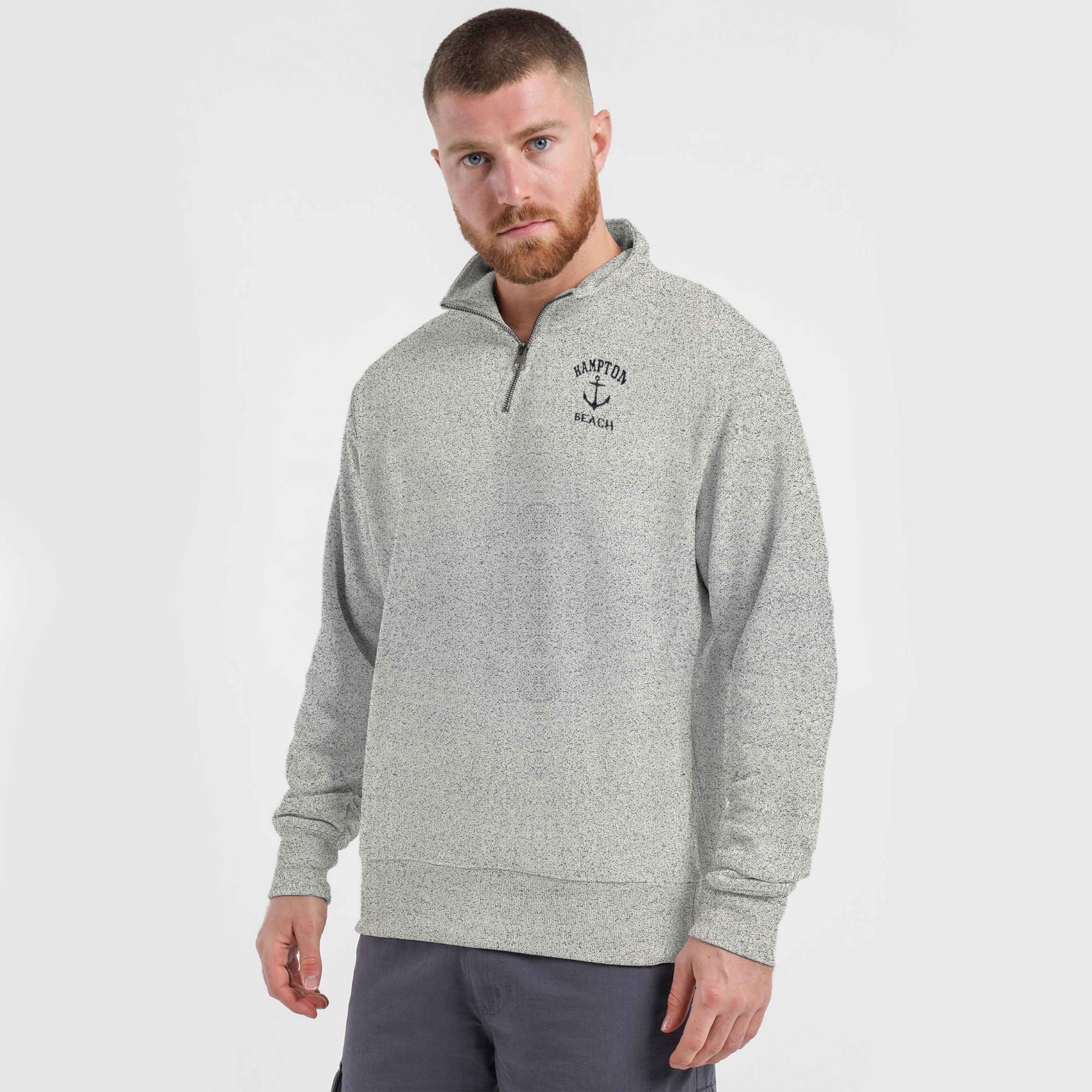 Men's Quarter Zipper Embroidered Terry Sweat Shirt Men's Sweat Shirt First Choice Grey Cape Cod XS