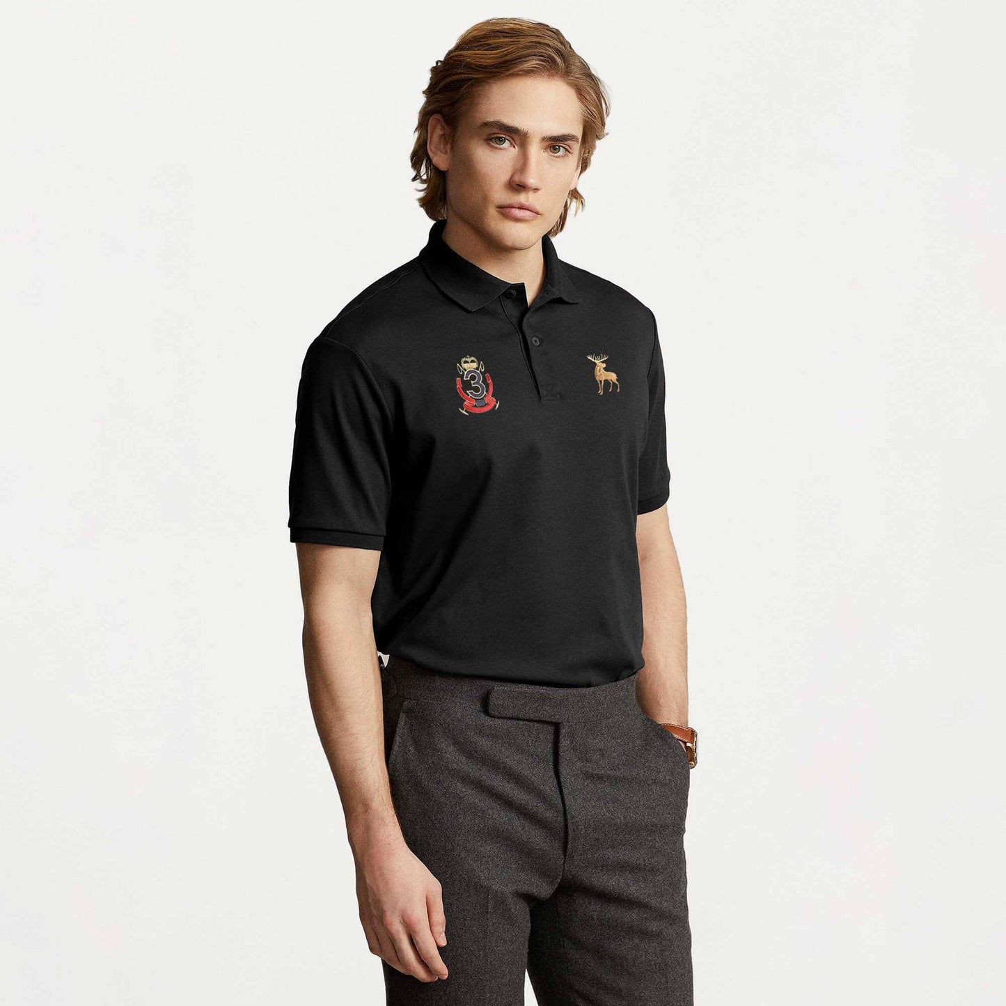 Polo Republica Men's Moose & Crest 3 Embroidered Short Sleeve Polo Shirt Men's Polo Shirt Polo Republica Black S 