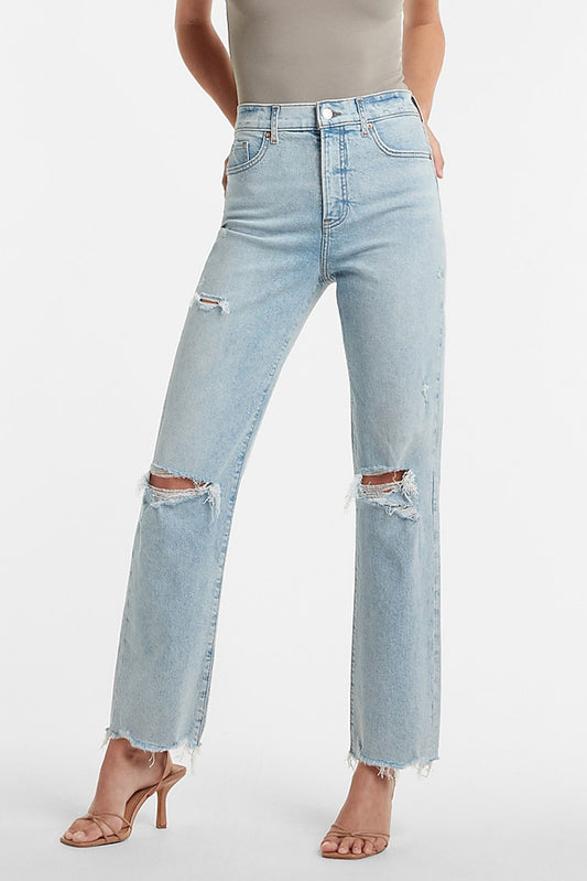 Express Women's Straight Fit Distressed Jeans