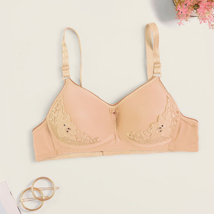 Women's Floral Lace Design Stretched Padded Bra Women's Lingerie CPUS Peach 30 
