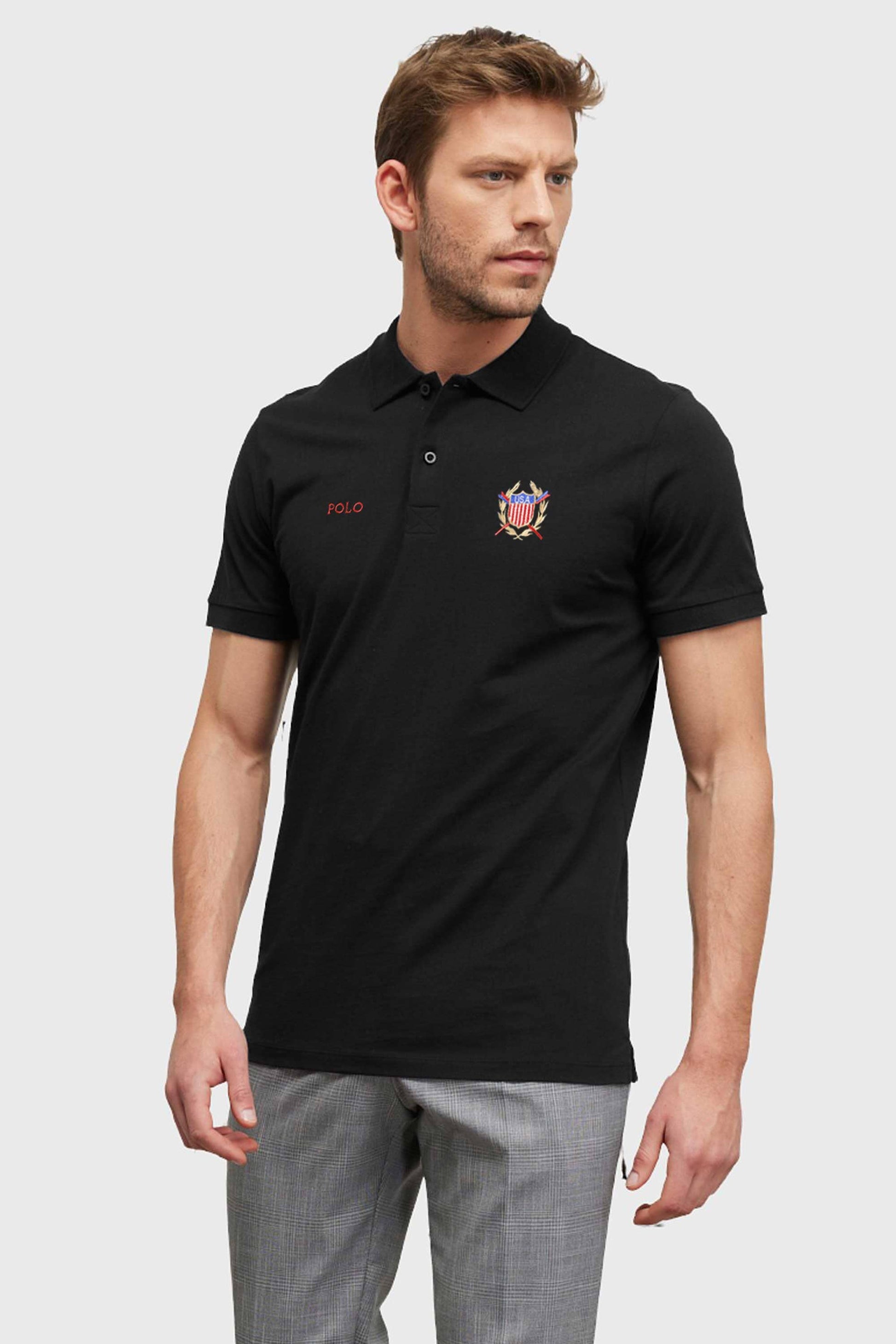 Polo Republica Men's USA & Polo Embroidered Short Sleeve Polo Shirt