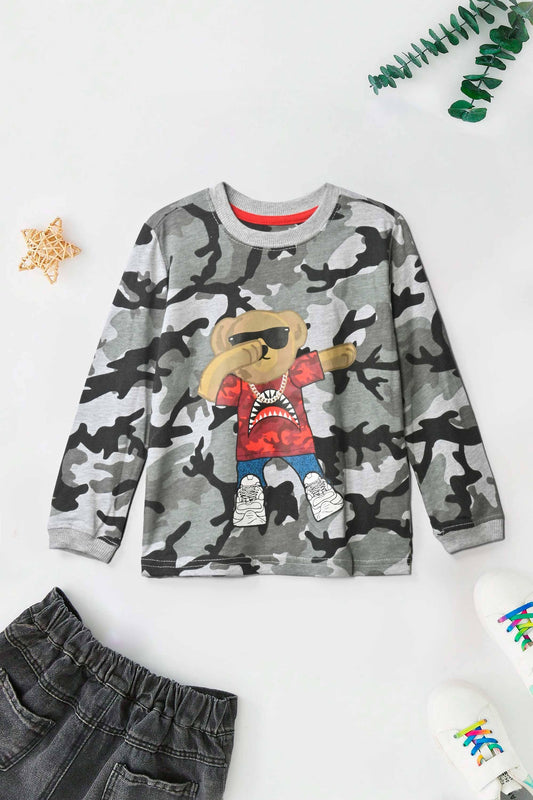 Max 21 Kid's Camo Style Bear Printed Long Sleeve Tee Shirt Kid's Tee Shirt SZK 