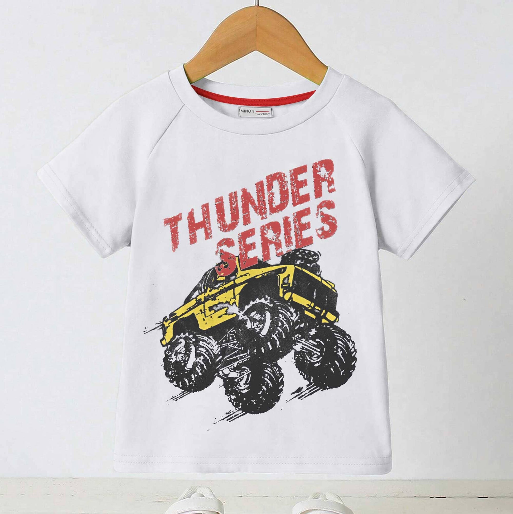 Minoti Kid's Thunder Jeep Printed Tee Shirt Boy's Tee Shirt SZK White 3-6 Months 