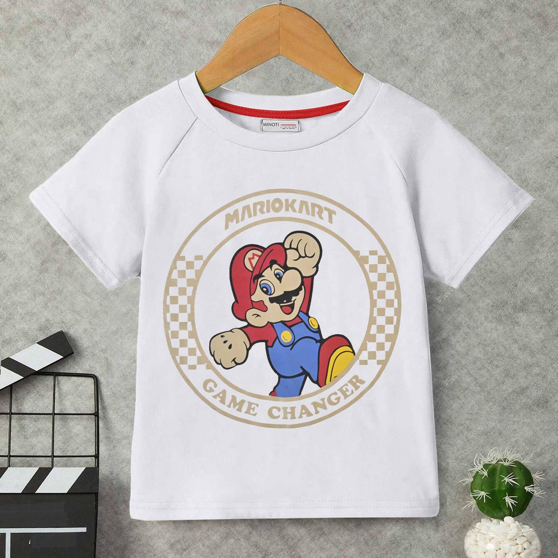 Minoti Kid's Mariokart Printed Tee Shirt Boy's Tee Shirt SZK White 3-4 Years 