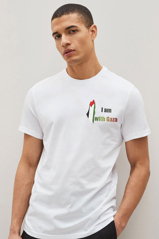 LE Men's Palestine I Am With Gaza Printed Crew Neck Tee Shirt
