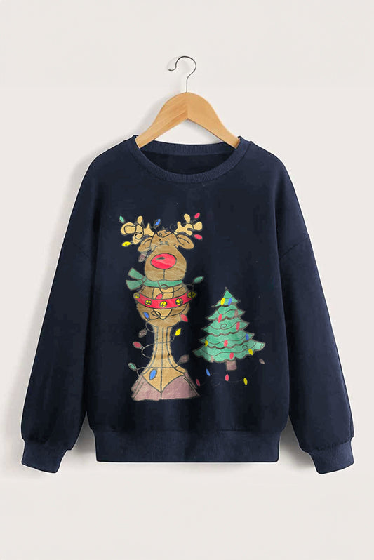 Kid's Christmas Tree Printed Long Sleeve Terry Sweatshirt