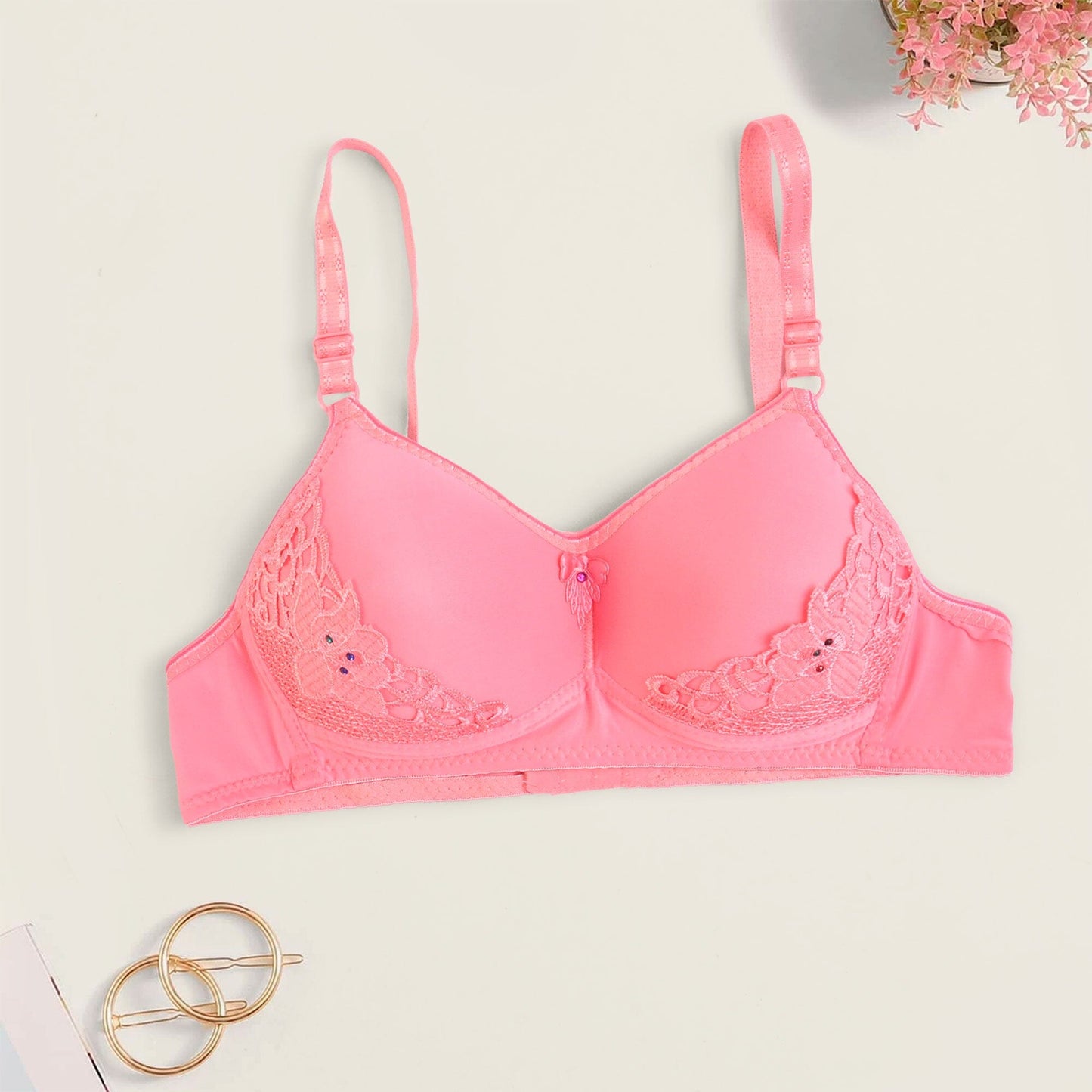 Women's Floral Lace Design Stretched Padded Bra Women's Lingerie CPUS Pink 30 